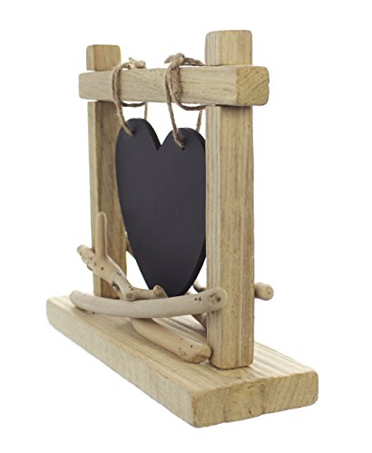Tisch-Tafel „Herz“ Rahmen aus naturbelassenem Holz, Herz mit Sisalschnur an Rahmen befestigt, schwarz lackiert für Beschriftungen mit Kreide, dekoriert mit kleinen Treibholzästen 25 x 8 x 20 cm, Herz 14 x 13 cm - 2