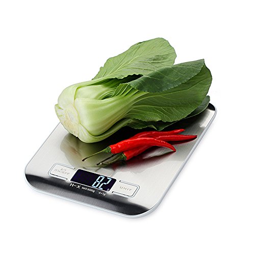 Preisvergleich Produktbild Edelstahl Digitale Küchenwaage, Digitalwaage Küche, Elektronische Waage Max 5000g mit Tara Funktion Großem LCD Anzeige (Inkl 2PCS Batteries)