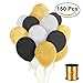 Produktbild TOYMYTOY 12 Zoll Runde Latex Ballons mit Gold Curling Ribbon für Party Dekoration 150pcs (Gold + Schwarz + Weiß)