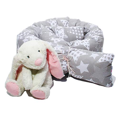 Preisvergleich Produktbild Bettschlange Bettrolle Nestchen Nestchenschlange Nackenrolle 100% Baumwolle (140, Sternbild Weiß auf Grau)