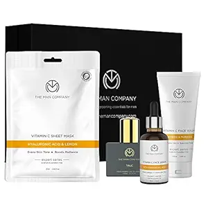 The Man Company Ultimate Vitamin C Facial Care Kit with Face Wash, Serum, Sheet Mask & Talc Long Lasting Premium Perfume for Men | Boost Collagen | Glowing & Brightening Skin | Gift Set