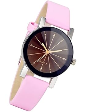 lancardo Damen schwarz runden Zifferblatt Uhr Lederband Quarz-Armbanduhr (Pink)
