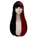 Black Mixed Red 65cm Long Straight Women Synthetic Anime Lolita Cosplay Wig+Cap