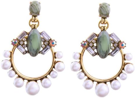 House of joy Simulated Pearl Jade Gold Hoop Occasional Glamours Luxury Sophisticated Statement Earrings