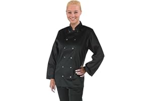 WHITES CHEFS CLOTHING Whites Vegas Unisex Chef Jacket Long Sleeve, Black, Size S - Easy Clean, Double-Stitched Restaurant Workwear A438-S