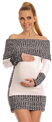 Happy Mama Women's Maternity Bardot Knitted Jumper Dress Pullover Sweater. 913p (White, 10/14)