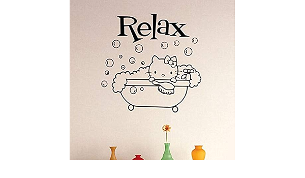 Motif De Vinyle 2 Zzz 158 Decor Article Relax Hello Kitty Bain Moussant De Salle De Bain Image Citation Autocollant Mural 16 X 40 6 Cm Noir Amazon Fr Bricolage