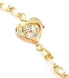 Evil Wear Damen Uhren Gold Wickel Armband Uhr Weisse Perlen Gold Herz