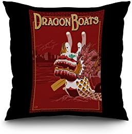 Dragon Boats (18x18 Spun Polyester Pillow Case, Black Border)