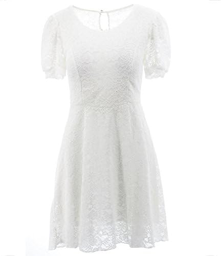 Netgozio Dress Woman Dress Short Sleeve Elegant Floral Lace Internal Made in Italy White One Size