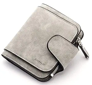 AlexVyan Small RFID Womens Purse Wallet Organizer Female Hand Clutch Women/ Ladies/ Girls Wallets Credit Card Holder 3 Pocket (Grey Line)