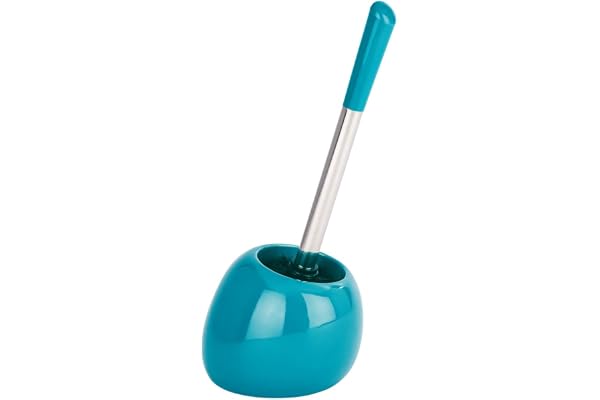 WENKO Porte Brosse WC Céramique Polaris Bleu Turquoise, brosse WC noir, brosse WC remplaçable, 19x34,6x14,6 cm