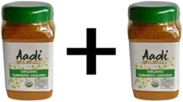 Aadi Organics 2-PACK - USDA Certified Organic Indian Turmeric Powder - 6oz / 170g per Wide Mouthed Bottle (12oz / 340g) - Cooking, Kitchen Use, Flavoring Herbs and Spices