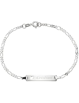 925/- Sterling-Silber Damen Mädchen ID Armband mit Herz 16 cm / 18 cm mit Wunsch-Gravur