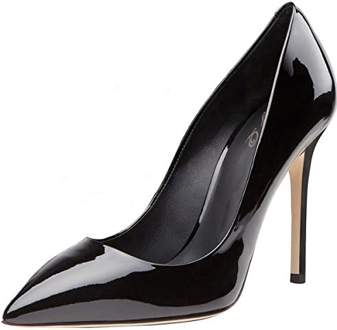 QVRGE High Heels Mirror Silver Shoes Black Work Shoes Red Wedding Shoes,Black-44EU