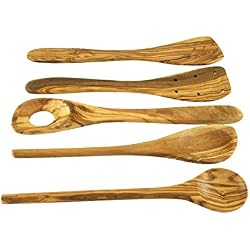 D.O.M. Die Olivenholz Manufaktur De Cuisine En Bois d'olivier 5tlg. - Spatule, Cuillère à risotto Cuillère