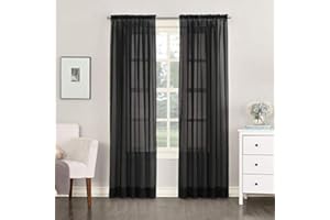 Megachest a pair of slot top voile curtains (Black, 56" wideX90 drop 2 Panels)