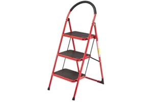 HER PRO QUALITY PRO TOOLS Escalera Plegable, Escalera 3 peldaños Plegable portatil y Resistente, hasta 150 kgs de Peso Maximo. Homologacion EN-131 Escalera Plegable de Acero con peldaños Antideslizantes (3 peldaños)