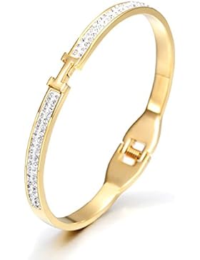 Wistic Dame Armreifen Edelstahl Gold überzog Bling Bling Armband mit Kristall Weihnachtsgeschenk(gold)