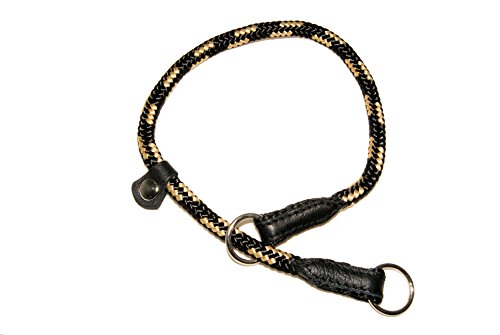 Black-Beige-HandMade-Strong-Rope-Rolled-Slip-Dog-Choker-Choke-Collars-with-black-leather