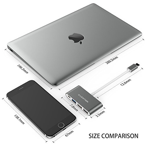 LENTION 4-in1-USB-C-Multiport-Hub / USB-C-Dock mit Typ C, USB 3.0, USB 2.0 Ports für New Macbook 12″ / ChromeBook, Pro Retina 13 15, Surface, Dell XPS u.a., Multiport-Adapter zum Aufladen und Verbinden in den Dark Gray - 5
