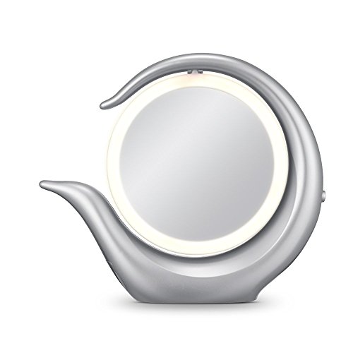 Jerrybox LED Beleuchteter Schminkspiegel, Zweiseitiger Kosmetikspiegel mit 1× / 7× Vergrößerung, Makeup Spiegel mit Beleuchtung, 360 Grad Drehbare Spiegel mit Eingebauter Schublade, Einstellbar und Dimmbar Tischspiegel, Silber