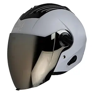 Steelbird Air SBA-3 Dashing Open Face Helmet with Visor (White/Silver, L)