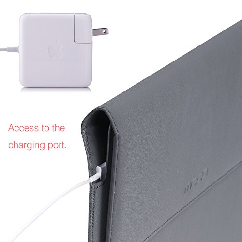 MoKo MacBook Air / Pro 13.3 Zoll Laptop Hülle – PU Leder Tasche Schutzhülle Lederhülle Wallet Case Leather Sleeve Aktentasche mit Karten-Slot für Apple MacBook Air / Macbook Pro 13.3 Zoll, Grau - 3