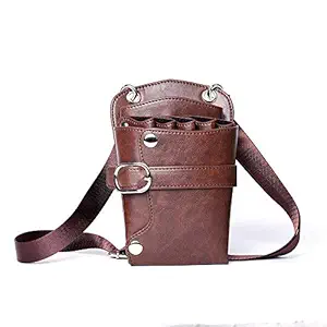 Scissors Pouch PU Leather Salon Barber Hairdressing Scissors Holster Hair Stylist Tools Bag Comb Shear Holster Waist Shoulder Belt (Brown2)