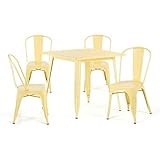 Pack Mesa Lix 80 Mate y 4 Sillas Lix Mate para exteriorFiel representación estilo industrial del siglo XXMezcla perfecta de funcionalidad y originalidadAporta un toque de color a tu hogar o negocio Fabricado en acero de alta calidad y tratado con un recubrimiento de pintura en polvo de poliéster especial para el exteriorPresenta un acabado mate y está disponible en diferentes tonos pastelA pesar de ser aptas para el exterior, aconsejamos proteger