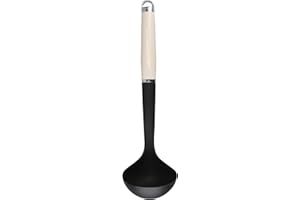 KitchenAid - Louche de Cuisine en Inox et Nylon, Anti-Adhésif, 35 cm - Couleur Blanc Amande et Noir