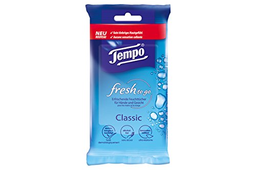 Tempo Feuchttücher fresh to go Classic, erfrischende Reinigungstücher für unterwegs, 5 x 10 Tücher (50 Tücher) - 2