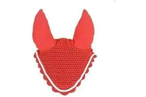 Wonder Wish Horse Cotton Soft Ear Net Hood Hand Crochet Fly Veil Red (Size: Full)