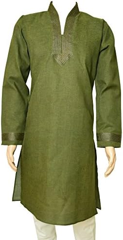 MENS COTTON HENNA GREEN KURTA PAJAMA SALWAR KAMEEZ SHERWANI INDIAN OUTFIT AY1032 (40-Large, Henna Green)