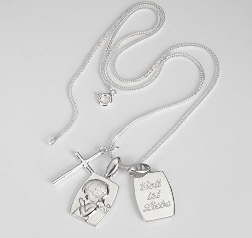 925 Silber Taufschmuck mit Gravur Kinderkette & Kreuzanhänger & Mädchen-Medaillon & Gechenkbox #745 - 2
