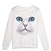 Produktbild Damen Kapuzenpullover,Honestyi Damen 3D Beads Cat Sweatshirt O Neck Pullover Langarm Bluse Tops (S, Weiß)