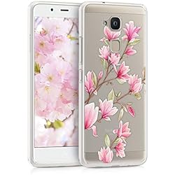 kwmobile Funda para bq Aquaris V - Carcasa de [TPU] para móvil y diseño de Magnolias en [Rosa Claro/Blanco/Transparente]
