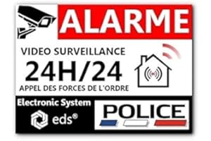 EGERO Stickers Alarme Vidéo Surveillance 24H/24 – Style Police – Lot de 8 Autocollants Dissuasion | Sécurité Maison, Garage, Commerce, Fenêtres & Portes | Résistant UV & Pluie