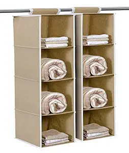 Kuber Industries Fabric 4 Shelf Foldable and Universal Fit 4 Tier Closet Wardrobe Organizer Clothes Storage Hanger Closet Hanging Organizer (Brown, KUBMART15325) - Pack of 2