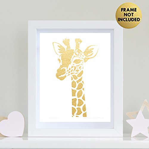 MDTDécor Giraffe Gold Foil Wall Art Print Nursery Girls Boys Bedroom Home Animal Decor Office Nursery Poster 8x10 Inches