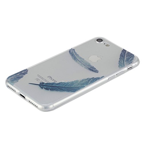 Funda iPhone 7 Silingsan Funda de Silicona TPU para iPhone 7 Carcasa Transparente Soft Clear Case Cover Funda Blanda Flexible Carcasa Delgado Ligero Caja Anti Rasgu  os Anti Choque con Dise  o Creativo - Pluma Azul