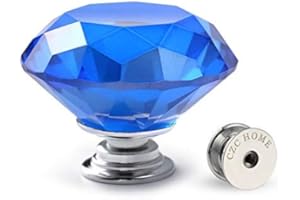 CZC HOME 10pcs 40mm Crystal Glass Door Drawer Knobs Diamond Cut Drawer Handles with 3 Sizes Screws for Cupboard Cabinet Wardrobe Home Decorating, Blue