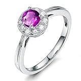 AnazoZ Schmuck 925 Sterling Silber Ring Damen Verlobungsringe mit Echt Amethyst Jahrestag Geschenk für Frauen Größe 48 (15.3)