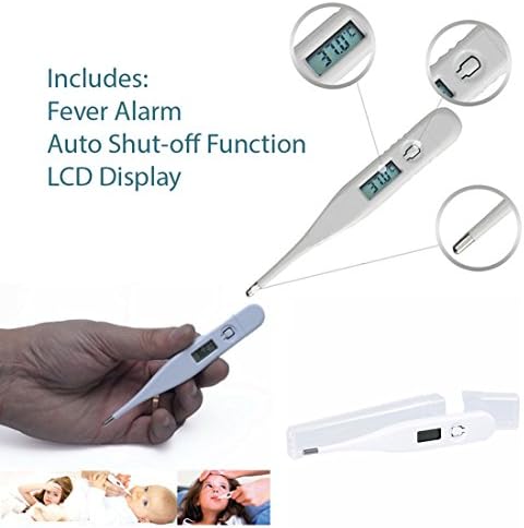 HK Health DIGITAL LCD THERMOMETER -Baby, Adult FEVER Alarm, AUTO Shut-off Function, In Ear, Oral, Underarm, Easy Read &amp; SMILEY Face Magnet