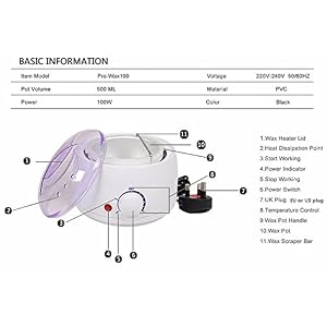Wax Heater Pot 500ML Wax Warmer Machine Set Paraffin Handle Full Body with 100 Wax Beans, Hair Removal Paper - Image 7