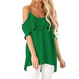 iHENGH Karnevalsaktion Damen Top Bluse Bequem Lässig Mode T-Shirt Frühling Sommer Blusen Frauen Short Sleeve Schulterfrei Solide T-Shirt Lässige Lose Top Bluse(Grün, XL)