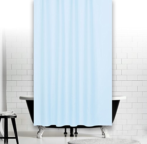 EXTRA LANG! TEXTIL DUSCHVORHANG HELLBLAU 180 BREIT x 230 HOCH ÜBERLÄNGE! SHOWER CURTAIN LIGHT BLUE EXTRA LONG!
