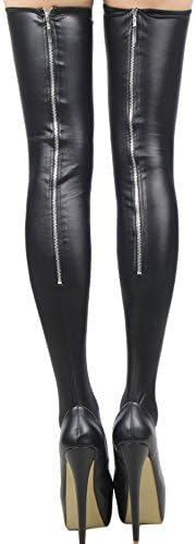 Sexy Black PVC Wet Look Zip Stockings Gothic Goth Roleplay Size M 8 10 12 14 16