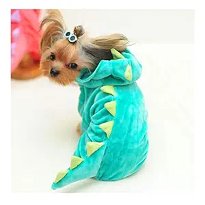 Yu-Xiang Dog Dinosaur Suit Halloween Costume Pet Dino Hoodie for Small and Medium Dogs Winter Warm Clothing (S?Back 11.5??, Green)