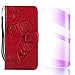 Produktbild iPhone 5 5S Hülle, The Grafu® PU Leder Hülle mit Frei Hartglas Displayschutz, Schmetterling Muster [Standfunktion] [Kartenfach] Schutzhülle für Apple iPhone SE / 5 5S, Rot